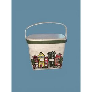 Vintage 1970's Caro Nan Signed Hand Painted Wood Woven Basket Purse Boho Classic